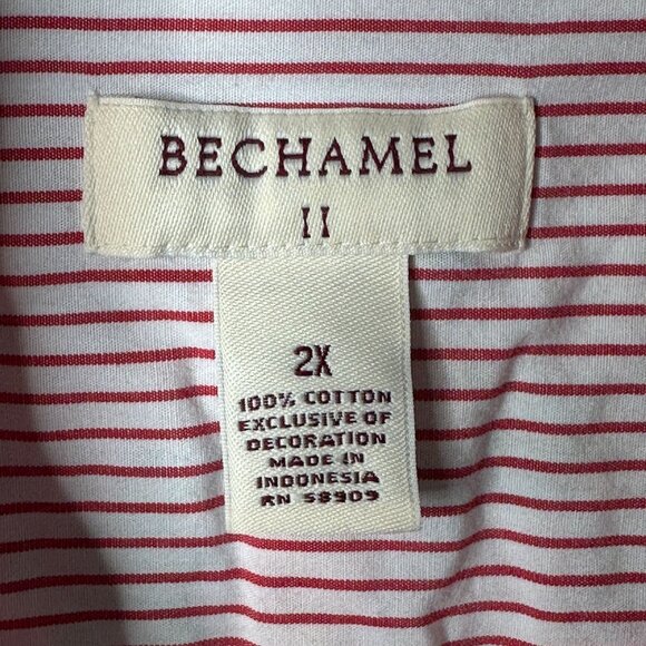 Bechamel 2X Red White Stripe Button Shirt Parrot‎ Floral Embroidered Cotton Top - Picture 8 of 13